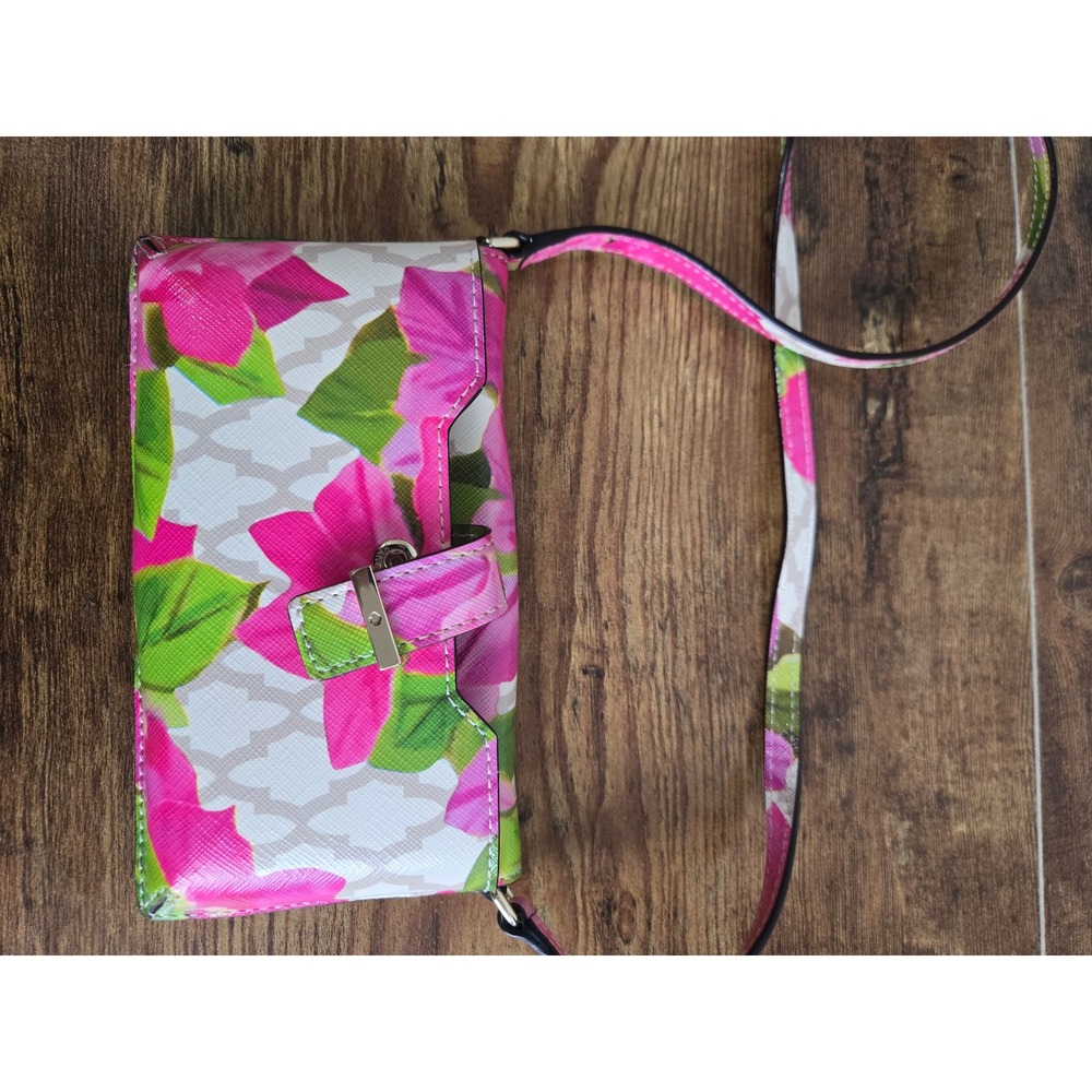 Kate Spade New York Floral Crossbody Wallet Pink Bougainvillea Saffiano PVC Bag